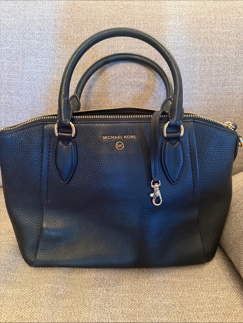 Michael Kors Black Pebbled Leather Satchel with Gold Hardware